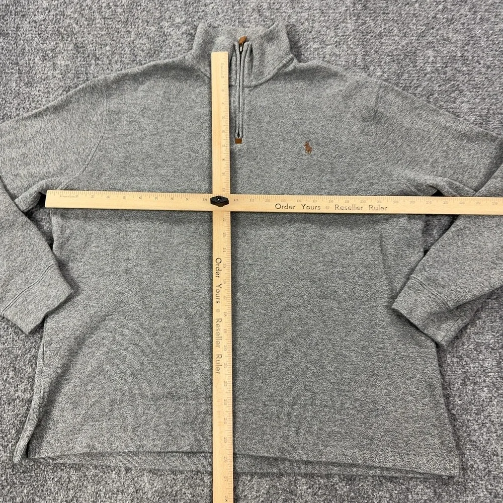 VTG Polo Ralph Lauren Sweater Mens Large Gray 1/4‎ Zip Mock Neck Cotton Knit
